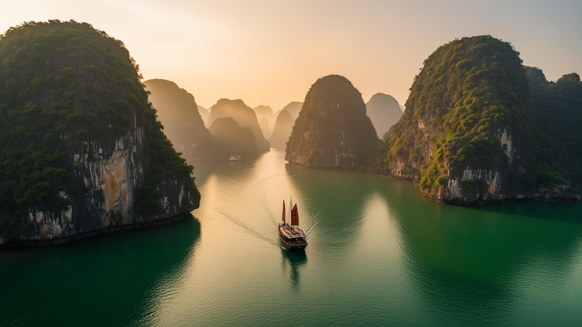 Cinematic landscape of Ha Long Bay, Vietnam